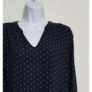 GAP Size XS 'Marine Blue Dot' Pullover 100% Rayon Band Collar V-neck‎ Blouse
